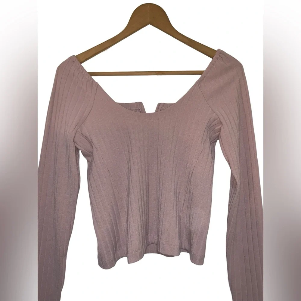 Free People After Party Top Ribbed Long-Sleeve Mauve Color Size M